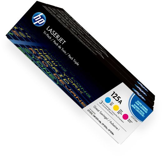 HP Hewlett Packard CE259A model 125a Tri-Pack Toner Cartridge, Laser Printing Technology, Yellow, cyan, magenta Color, HP ColorSphere Cartridge Features, Up to 1400 pages Duty Cycle, New Genuine Original OEM HP Hewlett Packard, For use with HP Color LaserJet Printers CP1515n, CP1518ni, CP1215, CM1312 MFP (CE259A CE-259A CE 259A)