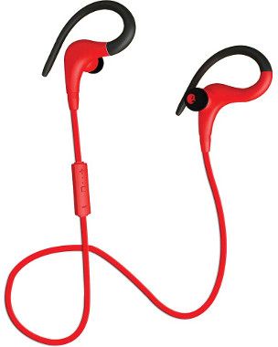 Coby CEBT-400-RED Red Intense Wireless Earbuds with Mic; Built-in microphone; Volume control; Tangle free flat cable; Sweat resistant; Superior audio performance; Comfortable fit; Dimensions 6.14