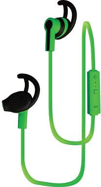 Coby CEBT-402-GRN Intense Wireless Earbuds With Mic, Green, Built-in microphone, Volume control, Tangle free flat cable, Sweat resistant, Superior audio performance, Comfortable fit, Dimensions 3.7