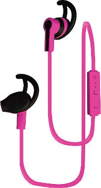 Coby CEBT-402-PNK Intense Wireless Earbuds With Mic, Pink, Built-in microphone, Volume control, Tangle free flat cable, Sweat resistant, Superior audio performance, Comfortable fit, Dimensions 3.7
