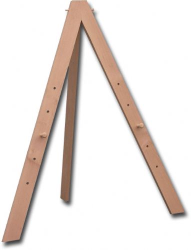 Cappelletto CES10 Modern Folding Display Easel; Very easy assembly with a top locking peg; Comes with two wooden pegs to display larger artwork on; Pegs can be moved to five different positions in 6
