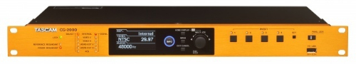 Tascam CG-2000 Master Clock Generator for Professional Recording; BNCx2(A/B) Video Input Connector; BNCx2(A/B) Word/Ext Input Connector; 32kHz, 44.1kHz, 48kHz, 88.2kHz, 96kHz, 176.4kHz, 192kHz WORD CLOCK; Word/Ext Input Allowable frequency deviation: +/-50ppm; XLR-3-31(1:GND, 2:HOT, 3:COLD) AES3/11 Input Connector; AES3/11 Input Format: AES11-2003, AES3-2003, IEC60958-4; BNC Calibration Input Connector; BNCx12(1-12) Word/Ext Output Connector; UPC 043774030767 (CG2000 CG-2000)