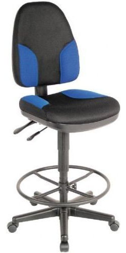 Alvin CH555-85DH Black and Blue High Back Drafting Height Monarch Chair with Leather Accents; Black with blue highlights; High backrest provides solid orthopedic spine support and full-size upholstered seat is contoured for added comfort; Features include pneumatic height control, polypropylene seat and back shells; UPC 88354947585 (CH55585DH CH-55585DH CH-55585-DHBLACK ALVINCH55585-DH ALVIN-CH55585DH-BLACK ALVIN-CH-55585-DH)