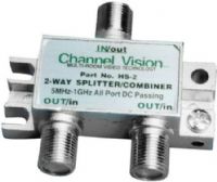 Channel Vision HS-2 Two-Way Splitter/Combiner, 5-1000MHz Bandwidth, Max Insertion @ 1000MHz 8.5dB, RFI Isolation -120dB, Return Loss 50-1000MHz more than 16dB, Out to Out Isolation 50-1000MHz: more than 18.5dB, DC Resistance Output to In less than .1ohms, Bulk pack-poly bag, 3.5dB insertion loss, Machine threads, Grounding screw, UPC 690240011050 (CHANNELVISIONHS2 HS2 HS 2) 