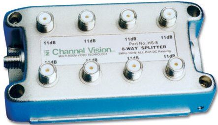 Channel Vision HS-8 Eight-Way Splitter/Combiner, 1GHz, DC Pass all Port, 5-1000MHz Bandwidth, Max Insertion @ 1000MHz 13dB, RFI Isolation -120dB, Return Loss 50-1000MHz more than 16dB, Out to Out Isolation 50-1000MHz: more than 18.5dB, DC Resistance Output to In less than .1ohms, Bulk pack-poly bag, 11.0dB insertion loss, Machine threads, Grounding screw, UPC 690240011104 (CHANNELVISIONHS8 HS8 HS 8)