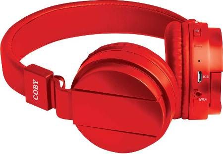 Coby CHBT-608-RED Flex Bluetooth Folding Stereo Headphones, Red, Bluetooth range up to 33 feet, Charge time up to 2 hours, Premium stereo sound quality, Built-in mic and answer button, Media shortcut keys within easy reach, Convert between music and calls, Compact and folding design, Comfortable padded headband and ear cushions, UPC 812180025236 (CHBT608RED CHBT608-RED CHBT-608RED CHBT-608 CHBT608RD)