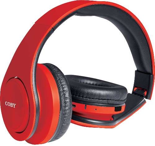 Coby CHBT-611-RED Valor Wireless Folding Stereo Headphones, Red, Premium stereo sound quality, Built-in mic and answer button, Bluetooth Range Up To 33', Media shortcut keys within easy reach, Convert between music and calls, Compact, folding design, Comfortable padded headband and ear cushions, UPC 812180024895 (CHBT611RED CHBT611-RED CHBT-611RED CHBT-611 CHBT611RD)