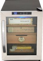 Whynter CHC-120S Stainless Steel Cigar Cooler Humidor, 1.2 cu. ft. Capacity, 2 flat shelves, 1 drawer Shelf count, 9.5 in. W x 12 in. D flat shelves dimensions, 9.5 in. W x 12 in. D x 3 in. H Drawer dimensions, 70-Watt/1 Amp Input power and current, 0.5 KWh / 24 hour Power consumption, 110-Volt/60 Hz Voltage, Freestanding setup, Vibration-free thermoelectric cooling, Stainless steel trimmed glass door with sleek black cabinet, UPC 850956003545 (CHC-120S CHC 120S CHC120S) 