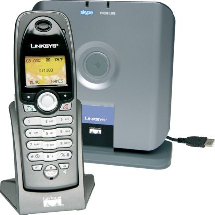 Linksys CIT300 iPhone Cordless phone / USB VoIP phone, DECT Cordless Phone Standard, Skype VoIP Services, 4 Max Handsets Supported, 164 ft Max Handset Operating Distance, 980 ft Outdoor Max Handset Operating Distance, Keypad Dialer Type, Handset Dialer Location, Speakerphone, Menu Operation, Handset Locator, LCD display, Handset Display Location, Call duration Display Information, USB cable Cables Included (CIT-300 CIT 300)