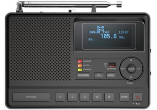 Sangean CL-100 S.A.M.E. Table-Top Weather Hazard Alert with AM/FM-RBDS Alarm Clock Radio, LCD Dimmer and Contrast Control Adjustment, 5 Station for each FM/AM Band, Dual Daily Alarms with Snooze and Waking to AM/FM Radio or Buzzer Alarms, Receives all 7 NOAA Weather Channels and Reports, Warning/Watch/Advisory Lights for 3 Levels of Messages, UPC 729288028147 (CL-100 CL100 CL 100)