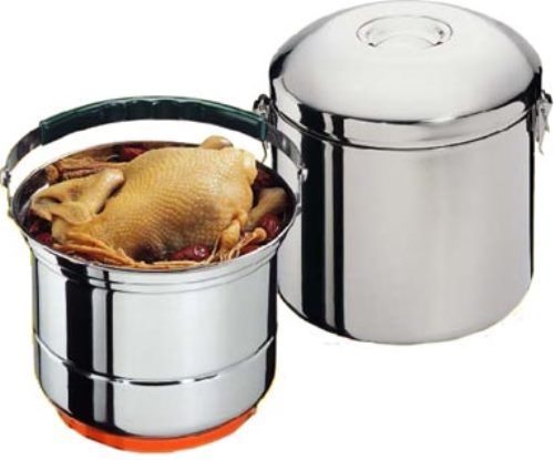 Sunpentown CL-033 Thermal Cooker; Instant heating with patented heating shelf; Warms food at 158F for up to 4 hrs and 122F for up to 8hrs; Portable, Non-electric and Energy efficient; Stainless steel construction: inner pot, outer pot, steam rack and 3 small bowls; 3-liters inner pot capacity; Continues to cook for 10 ~ 30 minutes after heating; UPC 876840004283 (CL033 CL 033)