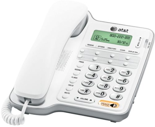 AT&T CL2909WH Speakerphone with Caller ID/Call Waiting, White, Clearspeak dial-in-base speakerphone, Speakerphone volume control, 65 name and number caller ID history, Simple, corded operation, No ac power required, Line power mode, 14-number speed dial, Display dial, Hold, Mute, Last number redial, Flash, UPC 650530018961 (CL-2909WH CL 2909WH CL2909W CL2909)