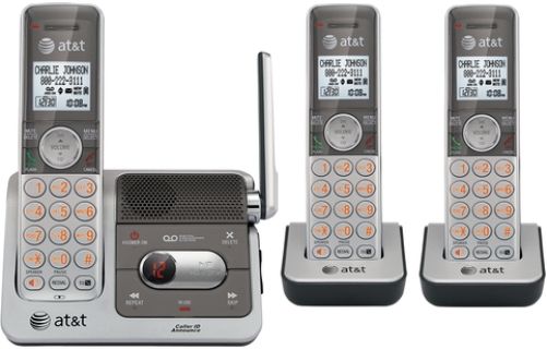 AT&T CL82301 DECT 6.0 3-Handset Answering System with Caller ID/Call Waiting, Expandable up to 12 handsets, High-contrast backlit LCD and lighted keypad, Intercom between handsets, Conference between an outside line and up to 4 cordless handsets, 50 name and number phonebook directory, 9 number speed dial, UPC 650530021725 (CL-82301 CL 82301)