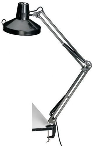 Alvin CLCFL1755-B Black Swing-Arm Combination Lamp with CFL Bulb; Fluorescent and compact fluorescent lighting in one convenient unit; Independent rocker switches operate the lights independently or together; Spring-balanced swing-arm features spring covers and a generous 45