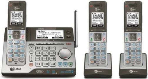 AT&T CLP99383 DECT 6.0 Expandable Cordless Phone with Bluetooth Connect to Cell Dual Caller ID/Call Waiting and Answering System and 3 Handsets, Gray, 50 Station Phone Directory/Dialer, Time and Day Stamp, Missed Call Indicator, Push-To-Talk Intercom, Call On/Off Button, 14 Minute Digital Answering System, Up to 4 Bluetooth Cell Phones, UPC 650530026256 (CLP-99383 CLP 99383 CLP9938-3)