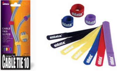 Aidata CM03 Cable Ties 10, 10 Velcro strap ties in 5 assorted colors per pack, 180 x 21mm / 7 x 0.8 (CM-03 CM 03)