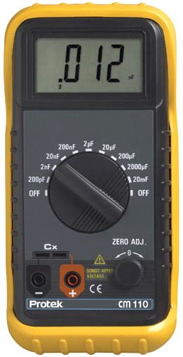 Protek CM110 Capacitance Meter 3-1/2 Digit, 1pF to 20,000uF; Zero adjust for compensating stray capacitance, Large easy to read 3-1/2 digits, 2000 count LCD (CM-110 CM 110 CM11 CM1 MY6013)