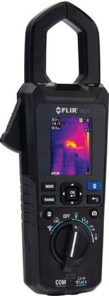 FLIR CM275-NIST Flir Industrial Thermal Imaging AC/DC Clamp Meter with NIST, 160 x 120 IR Resolution, 150mK Temperature Sensitivity, 3C or 3% Temperature Accuracy, 14 to 302F ; -10 to 150C  Temperature Range, 50.0 x 38 Field of View, Fixed Focus, Iron, Rainbow, Grayscale Thermal Imaging Palette, 30 ohm Continuity Check, 10 sets of 40K scalar measurements, 100 images Data Logging & Storage, UPC 793950384756 (CM 275 NIST CM-275-NIST CM275NIST)