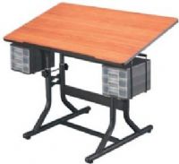 Alvin CM40-3-WBR Craftmaster Hobby Station Drafting Table, 24" x 40", Cherry Woodgrain Finish, Black Base; One-hand tilt-angle mechanism adjusts table top from 0° to 30°; Height adjusts 28" to 32" in the horizontal position using the casters or 26" to 30" using floor glides (both included); UPC 088354655695 (CM403WBR CM40 3 WBR CM40-3 CM403 CM40) 