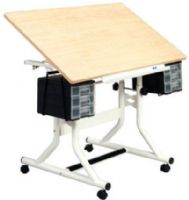 Alvin CM40-4-WB CraftMaster Creative Center Craft Table, White Base 24” x 40”, Maple Top, with rounded corners for safety, One-hand tilt-angle mechanism adjusts tabletop from 0° to 30°, Height adjusts 28" to 32" in the horizontal position using casters, UPC 088354996057 (CM40-4-WB CM40 4 WB CM404WB) 