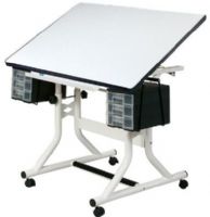 Alvin CM40-4-XB CraftMaster Creative Center Craft Table, White Base 24” x 40”, White Top, with rounded corners for safety, One-hand tilt-angle mechanism adjusts tabletop from 0° to 30°, Height adjusts 28" to 32" in the horizontal position using casters, UPC 088354996064 (CM40-4-XB CM40 4 XB CM404XB) 
