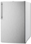Summit CM411LBISSHV Series 20" Freestanding Compact Refrigerator With 4.1 Cu. Ft. Capacity, 2 Wire Shelves, Right Hinge, With Door Lock, Crisper Drawer, Manual Defrost, Built-In Capable, Slim 20" Width, Fully Finished White Cabinet, Flat Door Liner, Manual Defrost, Factory Installed Lock, Adjustable Shelves, CFC Free In Stainless Steel; Professional handle, Thin 14mm diameter on stainless steel handle, mounted vertically on the door; UPC 761101038544 (SUMMITCM411LBISSHV SUMMIT CM411LBISSHV SUMMI 
