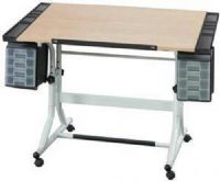 Alvin CM48-4-WB CraftMaster II Creative Center Hobby Station Craft Table, White Base 28 x 40 inch, Maple Melamine Top, with rounded corners for safety, One-hand tilt-angle mechanism adjusts tabletop from 0° to 30°, Height adjusts 28 to 32 inch in the horizontal position using casters, Height adjusts 26 to 30 inch in the horizontal position using floor glides, UPC 088354950059 (CM48-4-WB CM48 4 WB CM484WB) 