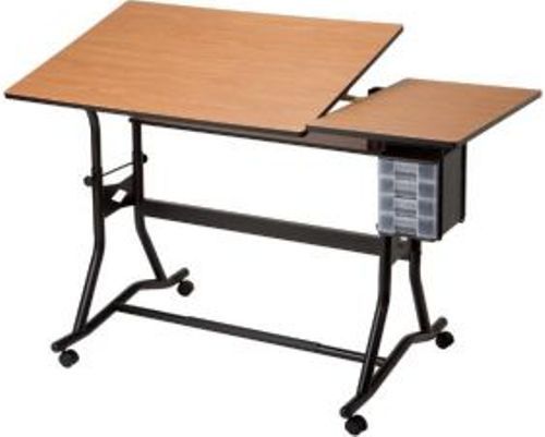 Alvin CM60-3-WBR CraftMaster III Split-top Drafting Drawing and Art Table, Black Base with Woodgrain Split Top, Tilt-adjustable 30x42in section on the left and fixed 30x18in section on the right, Total work area 30x60in, Height adjusts from 35 to 39.5in with top in flat position using casters and 33.5 to 38in using floor glides, UPC 088354804840 (CM603WBR CM603-WBR CM60-3WBR CM60)
