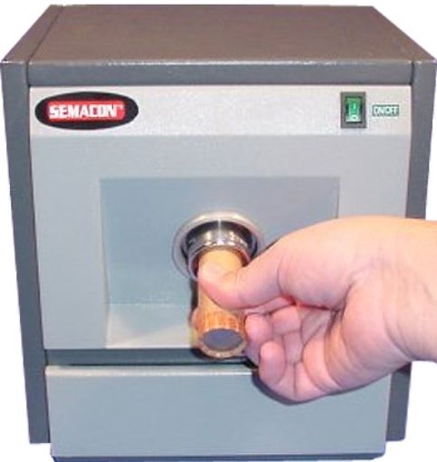 Semacon CM-75 Coin Roll Wrapper Crimping Machine, 1, 5, 10, 25, 50, $1 SBA/Golden, Canadian $1 Loonie, Canadian $2 Toonie Crimp Heads for other coins are also available Crimp Heads, for other coins are also available, 110VAC/60Hz or 220VAC/50Hz Power Source, High Speed Roller Bearing/Friction System Crimping System, Crimp Head Storage Drawer, Crimp Heads are not included (sold individually) (SEMACONCM75 CM75 CM-75 CM 75)