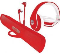 Coby CMB-102-RED Model 3 in 1 Audio Combo Pack; This Coby 3-in-1 Audio Combo Pack includes Ultra Comfort Headphones, Advanced Audio Stereo Earbuds, and a Portable Bluetooth Speaker; Designed for smartphones, tablets and media players; UPC 812180027599 (CMB102RED CMB102-RED CMB-102RED CMB 102RED CMB102 RED CMB 102 RED) 