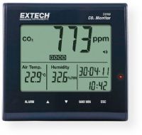 Extech CO100 Desktop Indoor Air Quality CO2; Checks for Carbon Dioxide CO2 concentrations; Maintenance free NDIR non dispersive infrared CO2 sensor; Indoor Air Quality displayed in ppm with Good 0 to 800 ppm, Normal 800 to 1200 ppm, Poor more than 1200ppm indication; User programmable Visible and Audible CO2 warning alarm; UPC 793950510001 (EXTECHCO100 EXTECH CO100 MONOXIDE METER) 