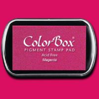 ColorBox 15015 Pigment Ink Stamp Pad, Magenta; ColorBox inks are ideal for all papercraft projects, especially where direct-to-paper, embossing and resist techniques are used; They’re unsurpassed for stamping or color blending on absorbent papers where sharp detail and archival quality are desired; UPC 746604150153 (COLORBOX15015 COLORBOX 15015 CS15015 ALVIN STAMP PAD MAGENTA) 