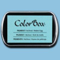 ColorBox 15075 Pigment Ink Stamp Pad, Robin's Egg; ColorBox inks are ideal for all papercraft projects, especially where direct-to-paper, embossing and resist techniques are used; They're unsurpassed for stamping or color blending on absorbent papers where sharp detail and archival quality are desired; UPC 746604150757 (COLORBOX15075 COLORBOX 15075 CS15075 ALVIN STAMP PAD ROBINS EGG) 
