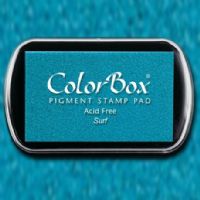 ColorBox 15190 Pigment Ink Stamp Pad, Surf; ColorBox inks are ideal for all papercraft projects, especially where direct-to-paper, embossing and resist techniques are used; They're unsurpassed for stamping or color blending on absorbent papers where sharp detail and archival quality are desired; UPC 746604151907 (COLORBOX15190 COLORBOX 15190 CS15190 ALVIN STAMP PAD SURF) 