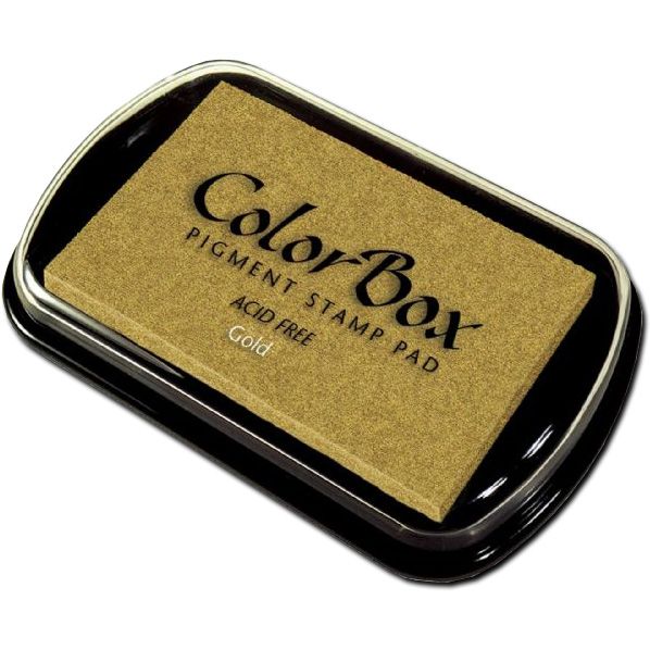ColorBox CS19091 Full Size, Ink Pad, Gold; Ideal for direct-to-paper, embossing, and resist techniques; Unsurpassed for stamping or color blending on absorbent papers where sharp detail and archival quality are desired; ColorBox classic pigment inks require heat setting or embossing on coated, glossy, or non-absorbent papers; Acid-free; Dimensions 4.00