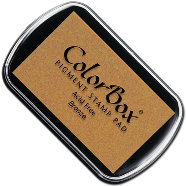 ColorBox CS19094 Full Size, Ink Pad, Bronze; Ideal for direct-to-paper, embossing, and resist techniques; Unsurpassed for stamping or color blending on absorbent papers where sharp detail and archival quality are desired; ColorBox classic pigment inks require heat setting or embossing on coated, glossy, or non-absorbent papers; Acid-free; Dimensions 4.00