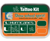 ColorBox CS19611 University of Miami Collegiate Tattoo Kit, Each tin contains five rubber stamps and two temporary tattoo inkpads themed to match the school's identity, Overall tin size is approximately 4" x 5.5", Terrific for direct to paper techniques, Show school spirit with officially licensed collegiate product, Dimensions 5.56" x 3.94" x 1.63"; Weight 0.45 lbs; UPC 746604196113 (COLORBOXCS19611 COLORBOX CS19611 COLORBOX-CS19610 CS-19611) 