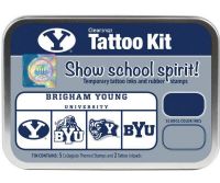 ColorBox CS19621 Brigham Young University Collegiate Tattoo Kit, Each tin contains five rubber stamps and two temporary tattoo inkpads themed to match the school's identity, Overall tin size is approximately 4" x 5 1/2", Terrific for direct to paper techniques, Show school spirit with officially licensed collegiate product, Dimensions 5.56" x 3.94" x 1.63"; Weight 0.45 lbs; UPC 746604196212 (COLORBOXCS19621 COLORBOX CS19621 COLORBOX-CS19621 CS-19621) 