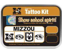 ColorBox CS19640 University of Missouri Collegiate Tattoo Kit, Each tin contains five rubber stamps and two temporary tattoo inkpads themed to match the school's identity, Overall tin size is approximately 4" x 5 1/2", Terrific for direct to paper techniques, Show school spirit with officially licensed collegiate product, Dimensions 5.56" x 3.94" x 1.63"; Weight 0.45 lbs; UPC 746604196403 (COLORBOXCS19640 COLORBOX CS19640 COLORBOX-CS19640 CS-19640) 