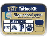 ColorBox CS19645 University of Pittsburgh Collegiate Tattoo Kit, Each tin contains five rubber stamps and two temporary tattoo inkpads themed to match the school's identity, Overall tin size is approximately 4" x 5 1/2", Terrific for direct to paper techniques, Show school spirit with officially licensed collegiate product, Dimensions 5.56" x 3.94" x 1.63"; Weight 0.45 lbs; UPC 746604196458 (COLORBOXCS19645 COLORBOX CS19645 COLORBOX-CS19645 CS-19645) 