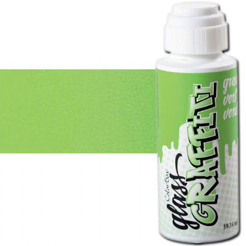 ColorBox CS35079 Glass Graffiti Green; ColorBox's unique glass ink is perfect for any window; Use with stencils or freehand application to give your glass surface more personality; Dauber top allows a consistent ink application; Clean with hot, soapy water; 2 fl. oz; Green; Dimensions 4.00