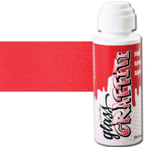 ColorBox CS35082 Glass Graffiti Red; ColorBox's unique glass ink is perfect for any window; Use with stencils or freehand application to give your glass surface more personality; Dauber top allows a consistent ink application; Clean with hot, soapy water; 2 fl. oz; Red; Dimensions 4.00