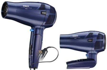 Conair 289 Cord-Keeper Styler Hair Dryer, 1875 watts power, Ionic conditioning helps promote less frizz, Retractable line cord with push-button control, Powerful and lightweight, Cool shot locks style in place, Folding handle for easy storage or portability, UPC 074108268921 (CONAIR289 CONAIR-289)