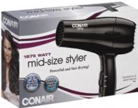 Conair 303 Mid-size Styler Hair Dryer, Black, 1875 watts power, Ergonomic handle with nonslip grip, 2 heat and speed settings, Powerfil and fast drying, UPC 074108271112 (CONAIR303 CONAIR-303) 