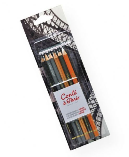 Cont C50106 6-Piece Classic Drawing Set; Soft, smooth leads; Pierre Noire pencils feature a black that is dense, rich, deep, and indelible; Set includes White, Carbon, Graphite 2B, Graphite HB, Charcoal, Pierre Noire; Contents subject to change; ; Shipping Weight 0.25 lb; Shipping Dimensions 10.5 x 3.25 x 0.5 in; UPC 646217501062 (CONTEC50106 CONTE-C50106 DRAWING)