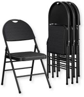 Cosco 37976TMS4E Set of 4 XL Comfort Fabric Padded Folding Chair, Black; Thick Fabric Padded Seat and Back; Convenient Handle Hole for Lightweight Transportation; Constructed of Durable All-Steel; 300 lbs Weight Capacity; For Indoor Use; Foldable for Flat and Compact Storage; Non-marring Foot Caps; Dimensions (HxWxD): 33.25" x 18.5" x 22.2"; Weight: 10.47 lbs (COSCO37976TMS4E COSCO-37976TMS4E COSCO-37976-TMS4E 37976TMS4E 37976-TMS4E) 