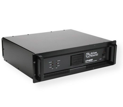 Atlas Sound CP400 Dual channel 400 Watt commercial power amplifier; Black; Professional grade  audio power amplifier specifically designed for demanding contractor applications; 25v, 70.7v, 100v, and direct coupled (2,4, and 8 ohm) outputs mounted on barrier strips with covers for safety; UPC 612079185757 (CP400 CP-400 ATLASCP400 ATLASCP-400 AMPLIFIERCP400 AMPLIFIER-CP400)