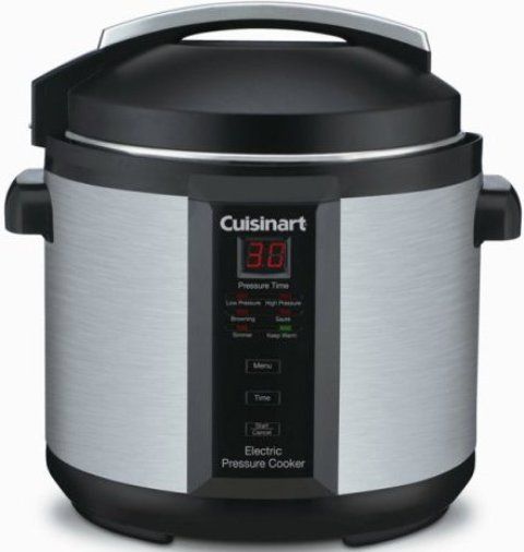 Cuisinart CPC-600 Electric Pressure Cooker, Brushed Stainless and Matte Black, 1000-Watt 6-Quart, Push-button controls, Easy-to-read digital display, Precision thermostat, Settings for pressure cooking, browning, simmering, sauteing, and warming, Timer, Cool-touch handles, Nonstick dishwasher-safe cooking pot and trivet, UPC 086279016058 (CPC-600 CPC600 CPC 600)