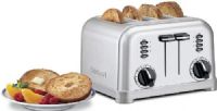 Cuisinart CPT-180BCH Metal Classic 4-Slice Toaster; Dual control panels make this two toasters in one; Smooth brushed stainless housing with polished chrome and black accents; Custom control: Two 6-setting browning dials, dual reheat, defrost and bagel buttons with LED indicators; 11&#8260;2" wide toasting slots; UPC 086279014993 (CPT180BCH CPT 180BCH CPT-180-BCH CPT-180 BCH) 