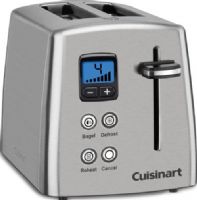 Cuisinart CPT-415 Two-Slice Countdown Metal Toaster; Stainless steel housing; 7 shade settings; Blue backlit LCD countdown feature; Blue LED function buttons; Bagel, Defrost, & Reheat options; Removable crumb tray; 1-1/2" wide slots; Weight 4.6 pounds; UPC 086279045799 (CPT415 CPT 415 CP-T415) 